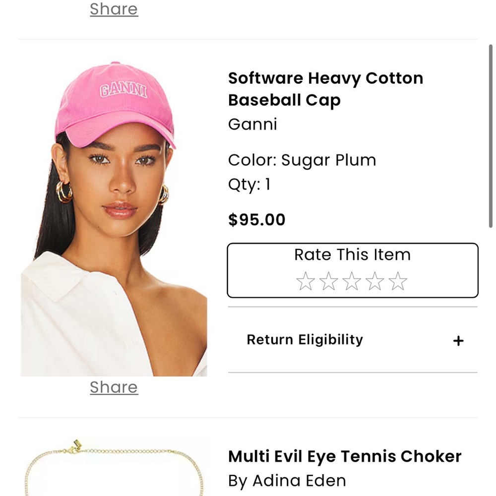 Ganni Pink Baseball Cap - Picture 2 of 6